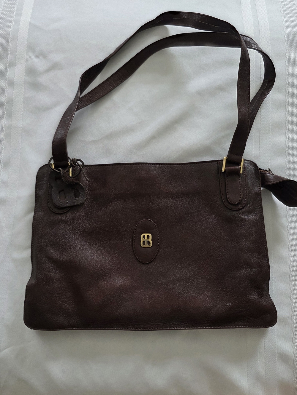 Vtg Boots 'n Bags Brown Leather Shoulder Bag Gold B Logo